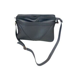Vintage Gray Genuine Leather Crossbody Bag 80s Style 5 Pocket Purse